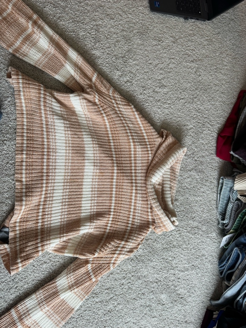 Urban Outfitters Cream and Tan Striped Knit Pullover